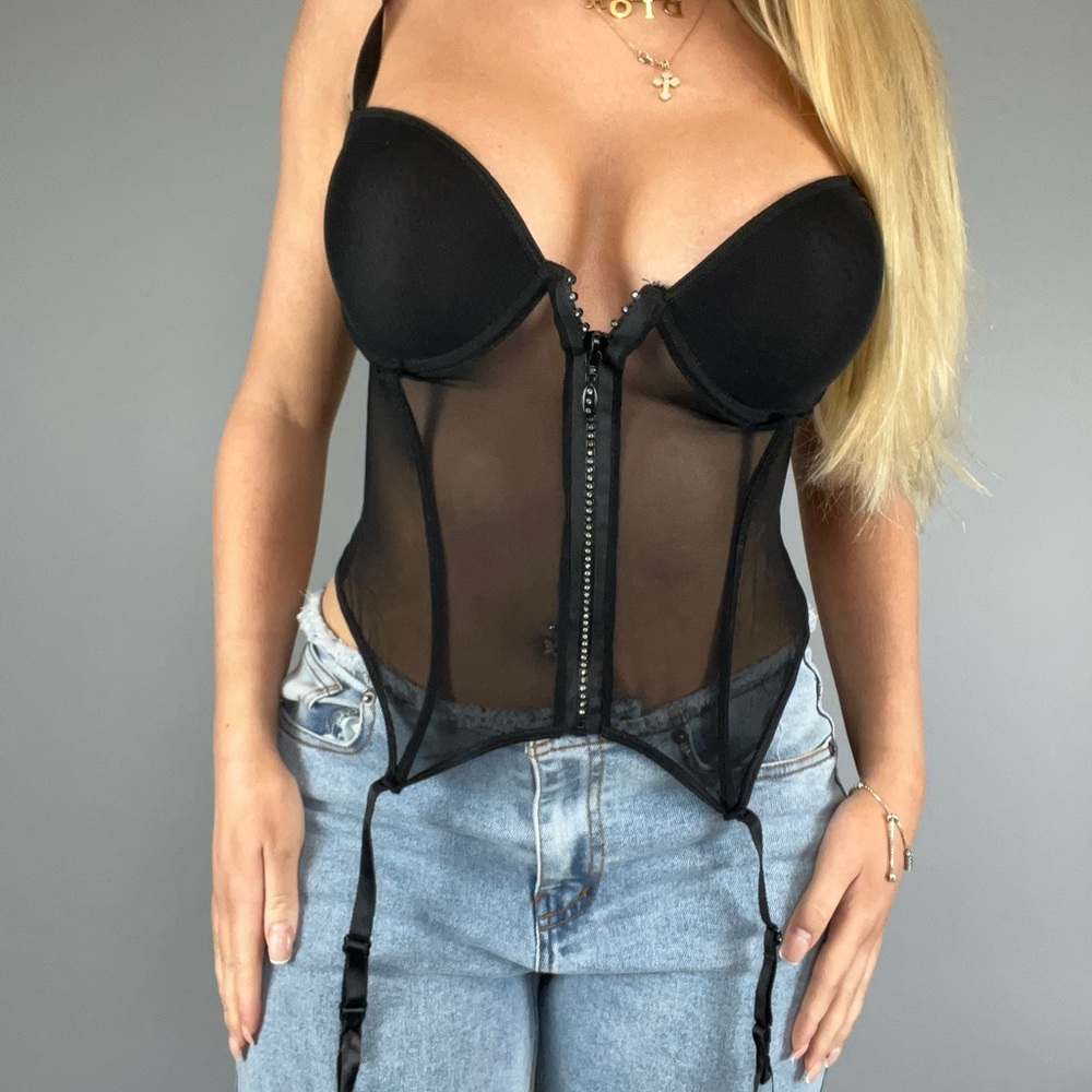 Black Zip-Up Bustier Corset Top